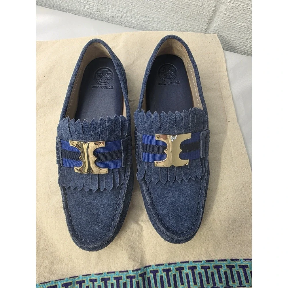 Tory Burch Blue Suede Driving Moccasins‎ Women's Shoes Loafers Size 5.5 New